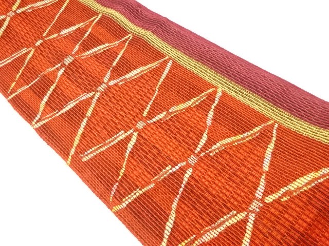 JAPANESE KIMONO / ANTIQUE BOLT FOR NAGOYA OBI FOR SUMMER / SILK / WOVEN ABSTRACT RHOMBUS PATTERN / OUTLET ITEM